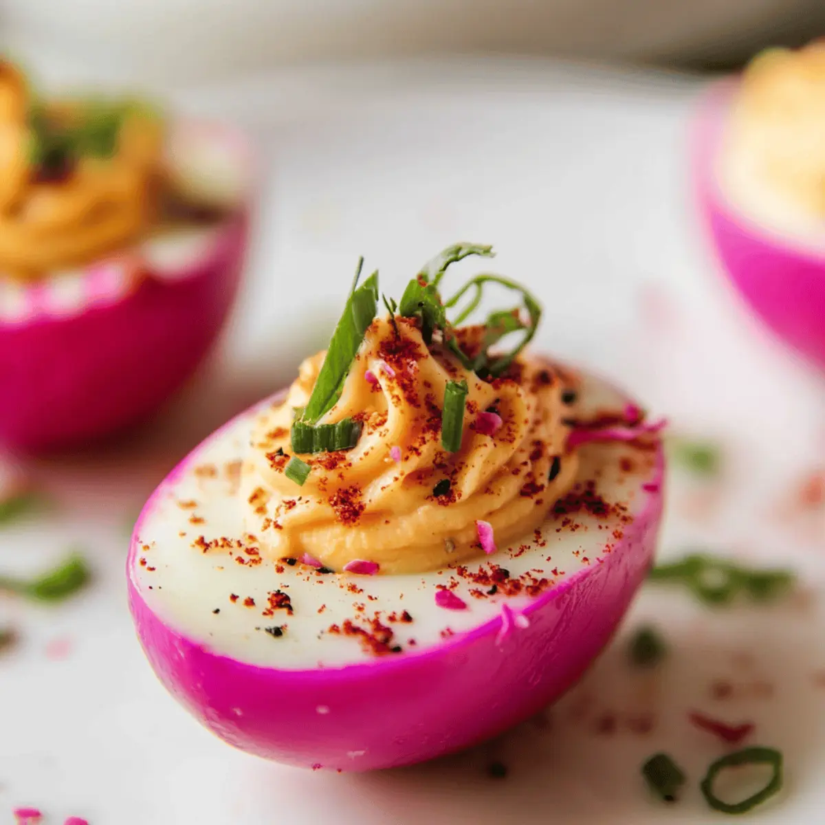 Delicious Pink Deviled Eggs Recipe with Beetroot Pickling Technique