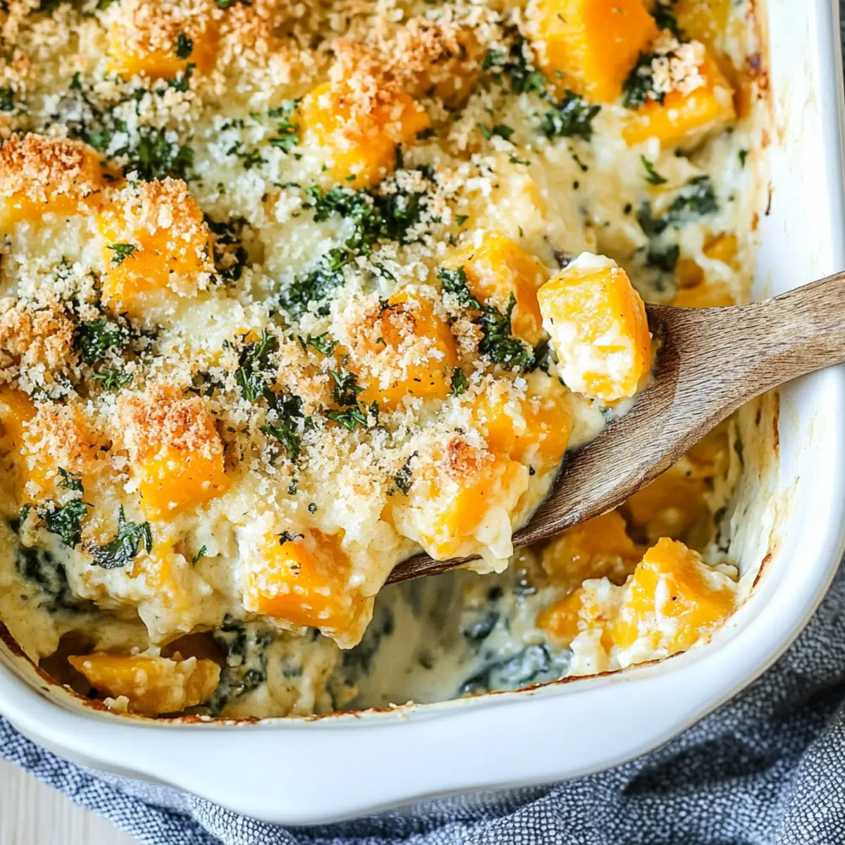 Creamy Butternut Squash Casserole with Spinach and Cheese