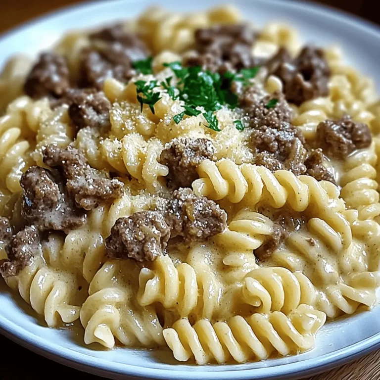 Creamy Garlic Parmesan Rotini with Tender Beef