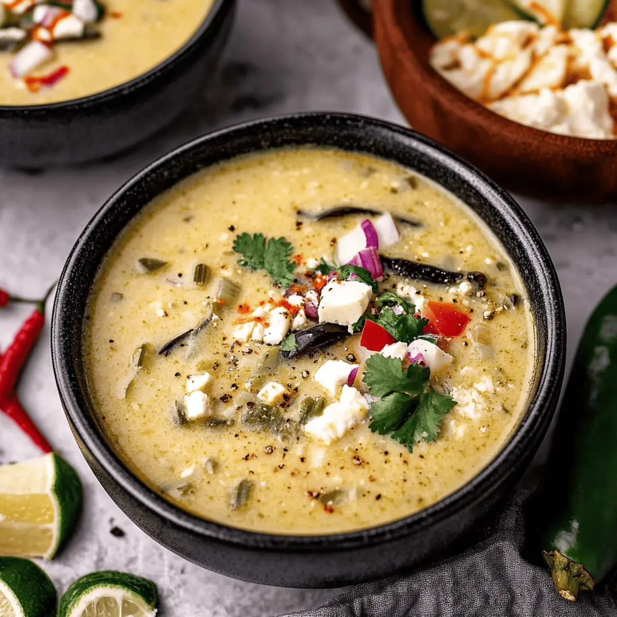 Cozy Roasted Poblano Soup with Chicken and Cheddar Cheese