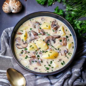 Creamy and Savory Potato Soup with Shiitake Mushrooms