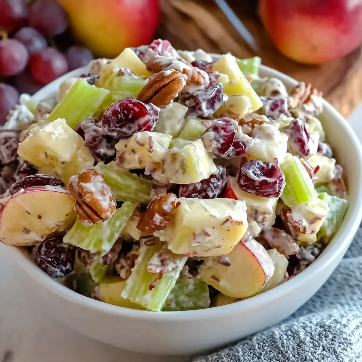 Refreshing Apple Salad with Celery, Grapes, Pecans & Cranberries