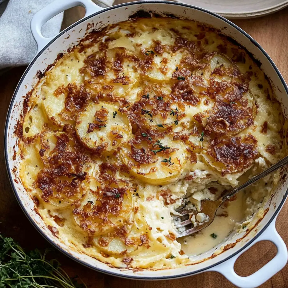 Delicious Gruyere Scalloped Potatoes with Bacon and Thyme