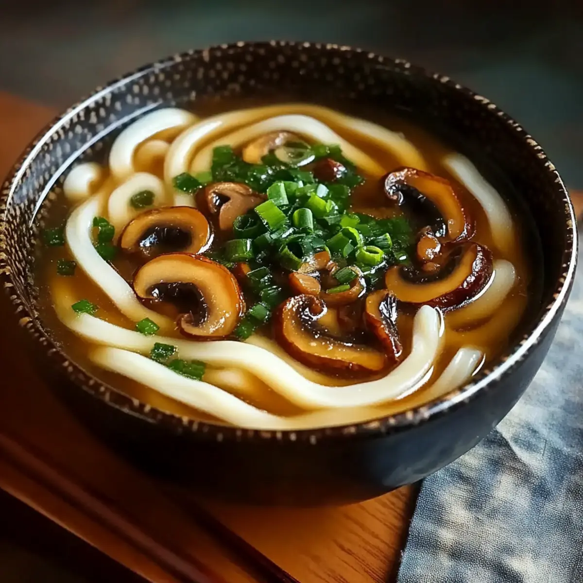 Delicious Miso Udon Noodle Soup with Teriyaki Mushrooms Recipe