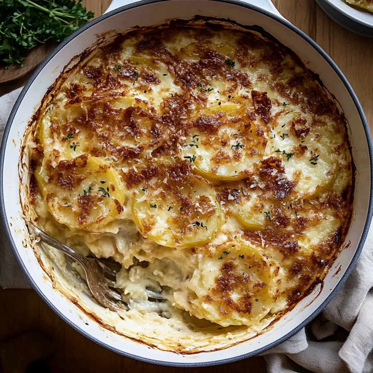 Delicious Gruyere Scalloped Potatoes with Bacon and Thyme