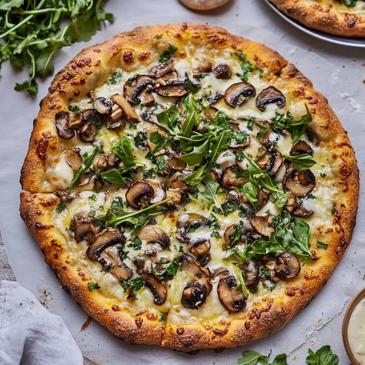 Mushroom White Sauce Pizza with Fresh Herbs for Vegan Lovers