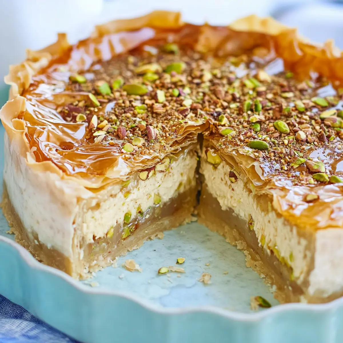 Honey Pistachio Baklava Cheesecake