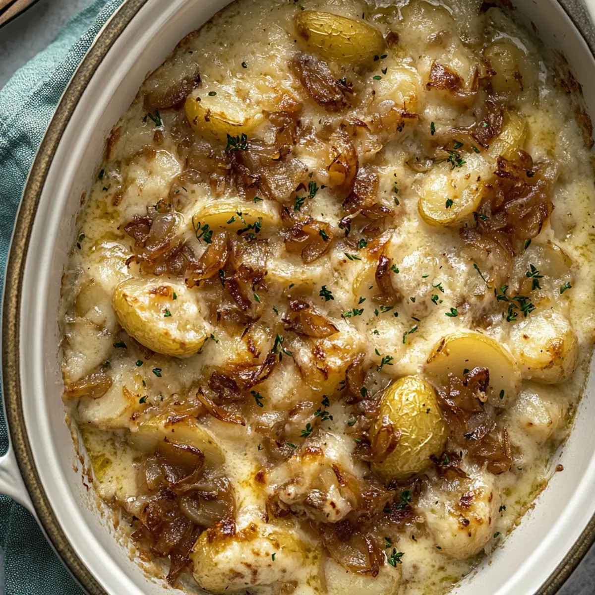 Indulgent Roasted Garlic & Caramelized Onion Potatoes au Gratin