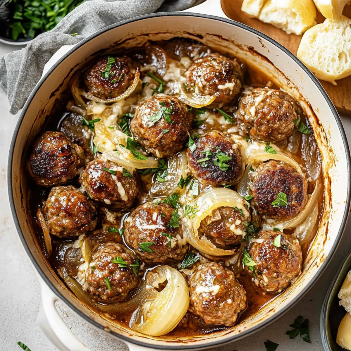 Savory French Onion Meatballs Recipe with Creamy Cheese Gravy
