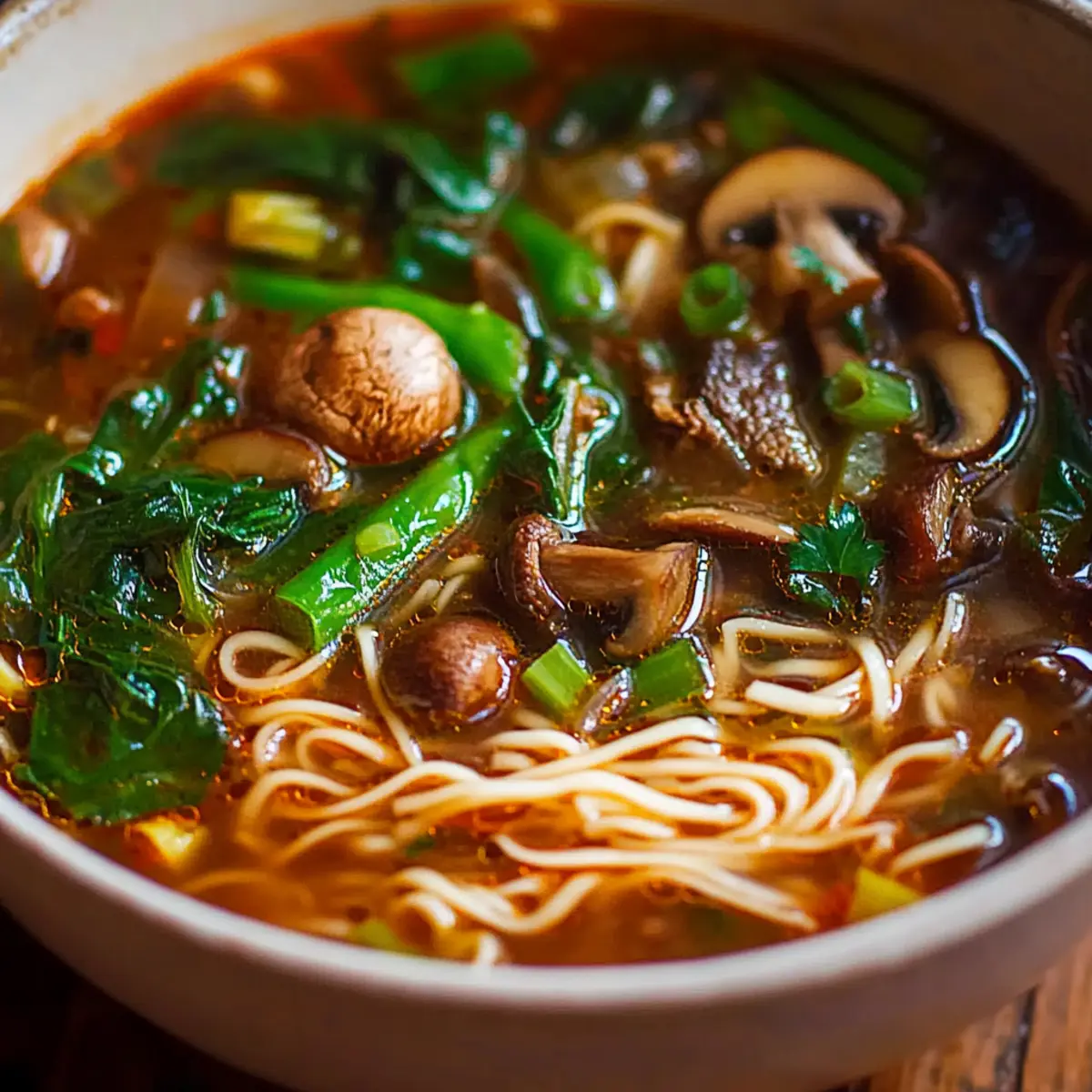 Spicy Ginger Beef & Mushroom Noodle Soup