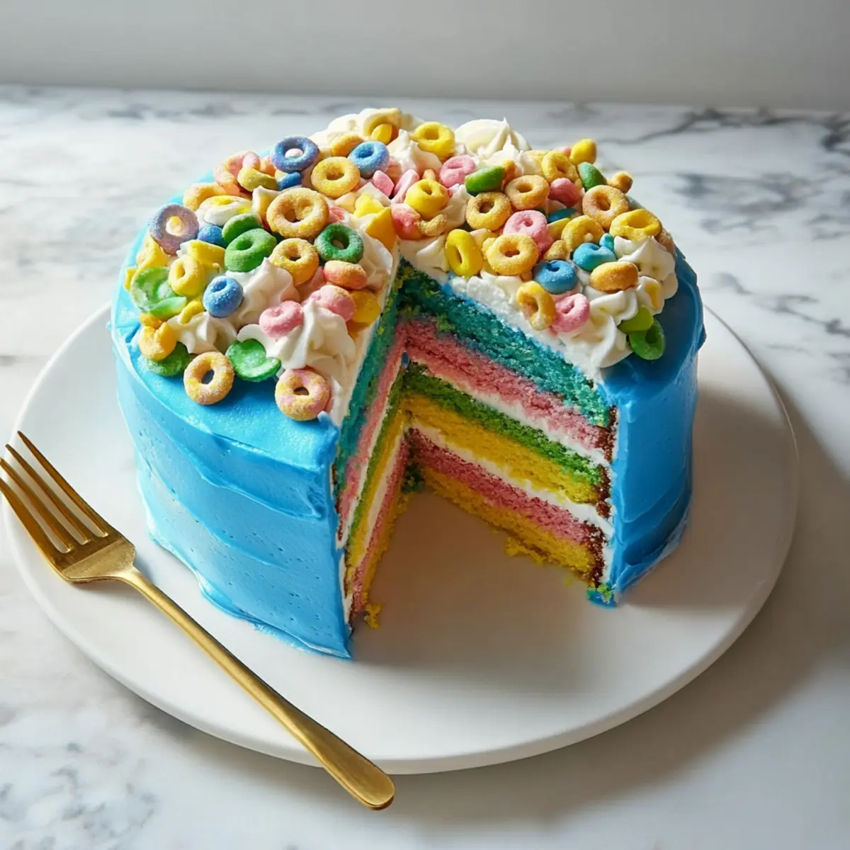 Lucky Charms No-Bake Rainbow Cake