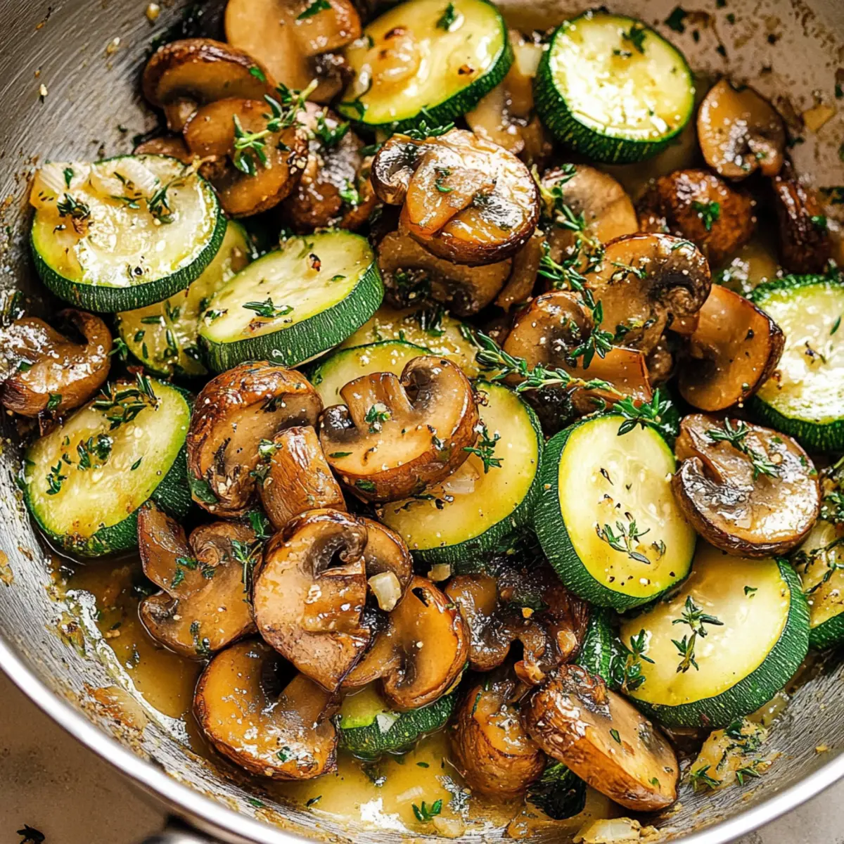 Sautéed Zucchini, Mushrooms & Onions in Garlic Butter Skillet