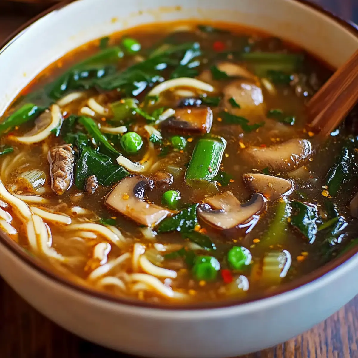 Spicy Ginger Beef & Mushroom Noodle Soup