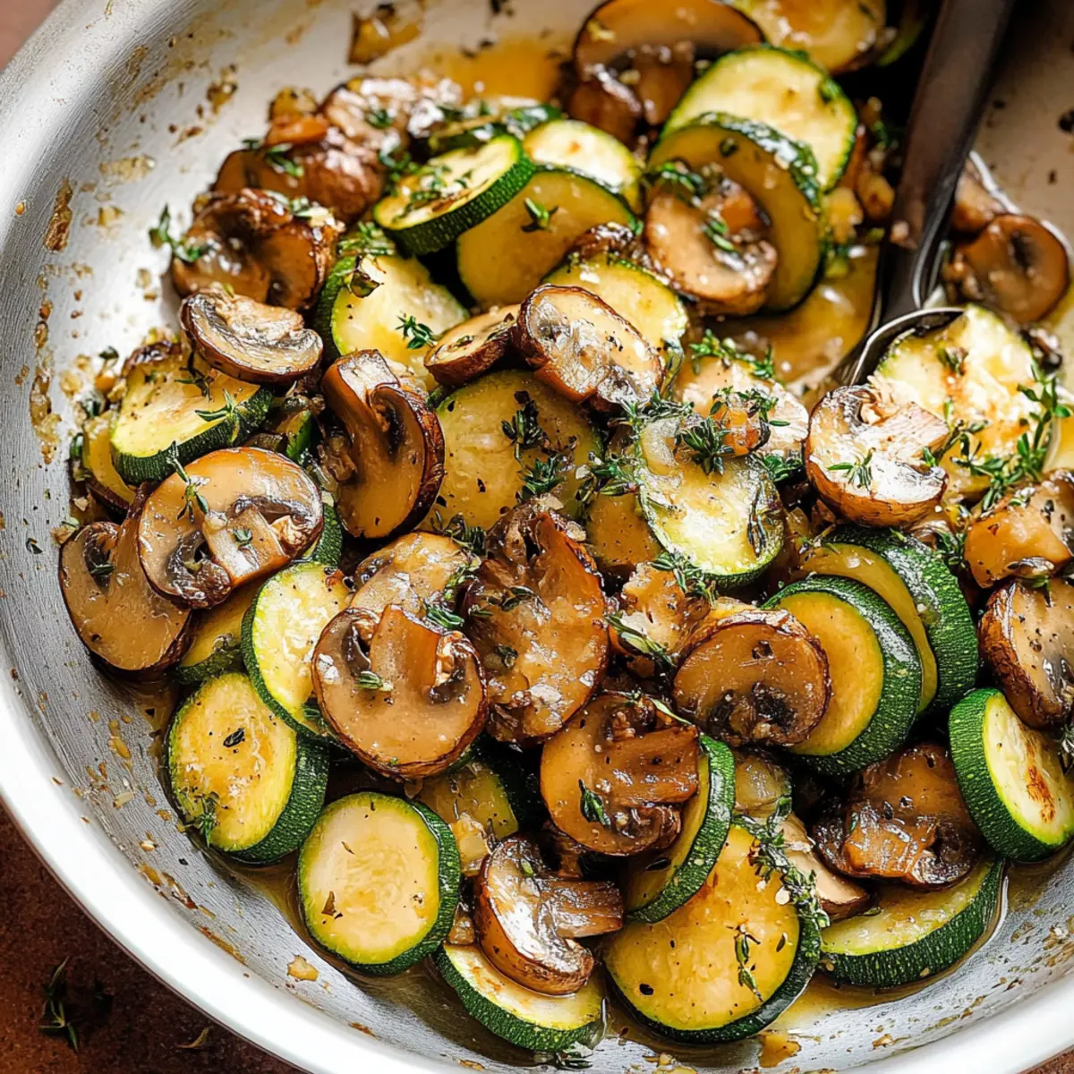 Sautéed Zucchini, Mushrooms & Onions in Garlic Butter Skillet