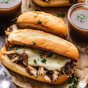 Crockpot French Dip Chicken Sandwiches