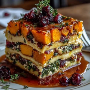 Vegetable Lasagna with Sweet Potato, Butternut Squash & Cranberry Glaze