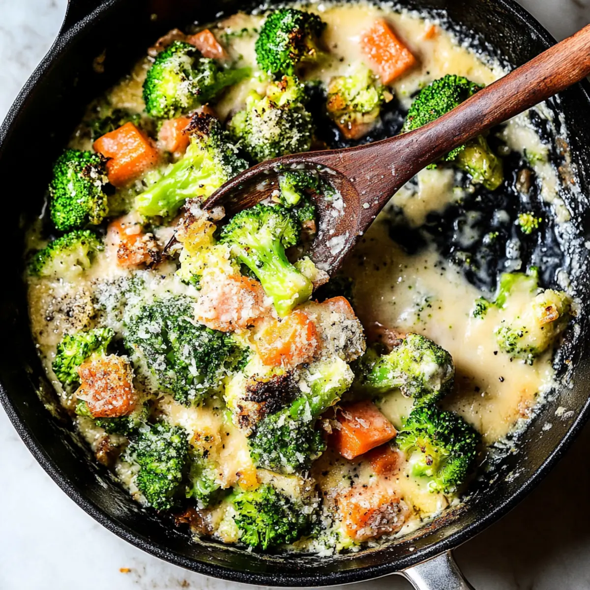 Cheesy Skillet Broccoli Recipe with Bacon and Parmesan Delight