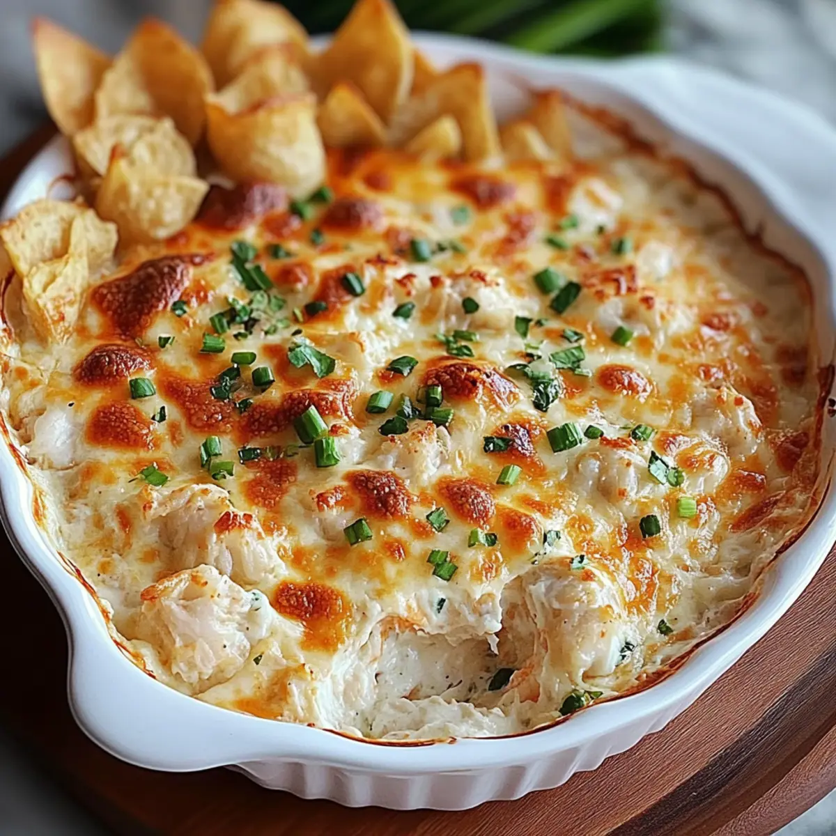 Cheesy Crab Rangoon Party Dip Deluxe with Crispy Wonton Chips