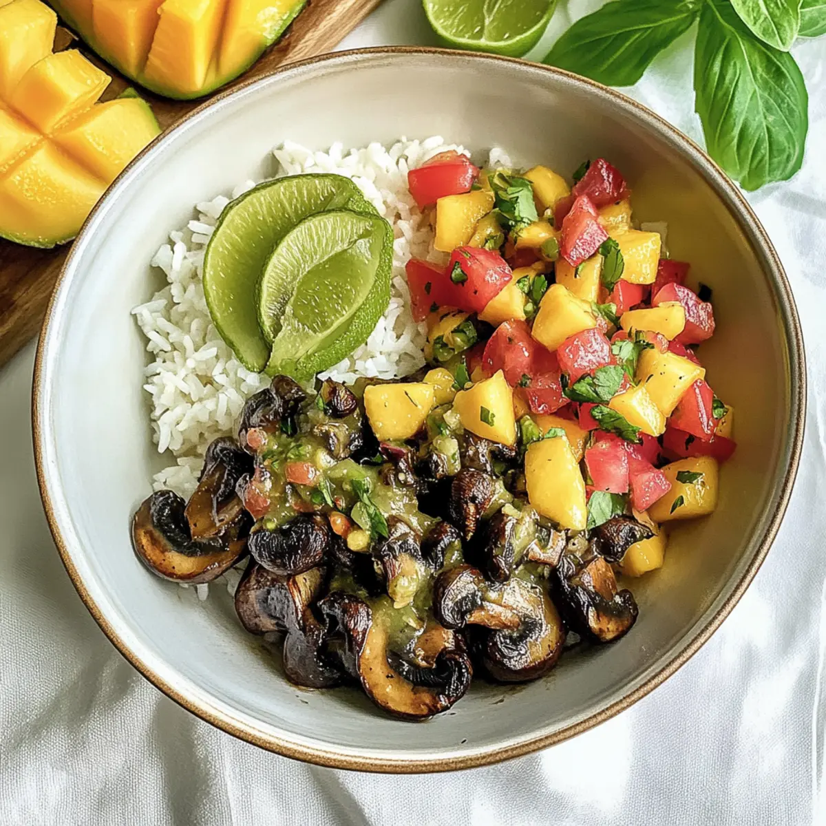 Jerk Mushrooms with Mango Salsa & Coconut Rice