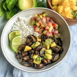 Jerk Mushrooms with Mango Salsa & Coconut Rice