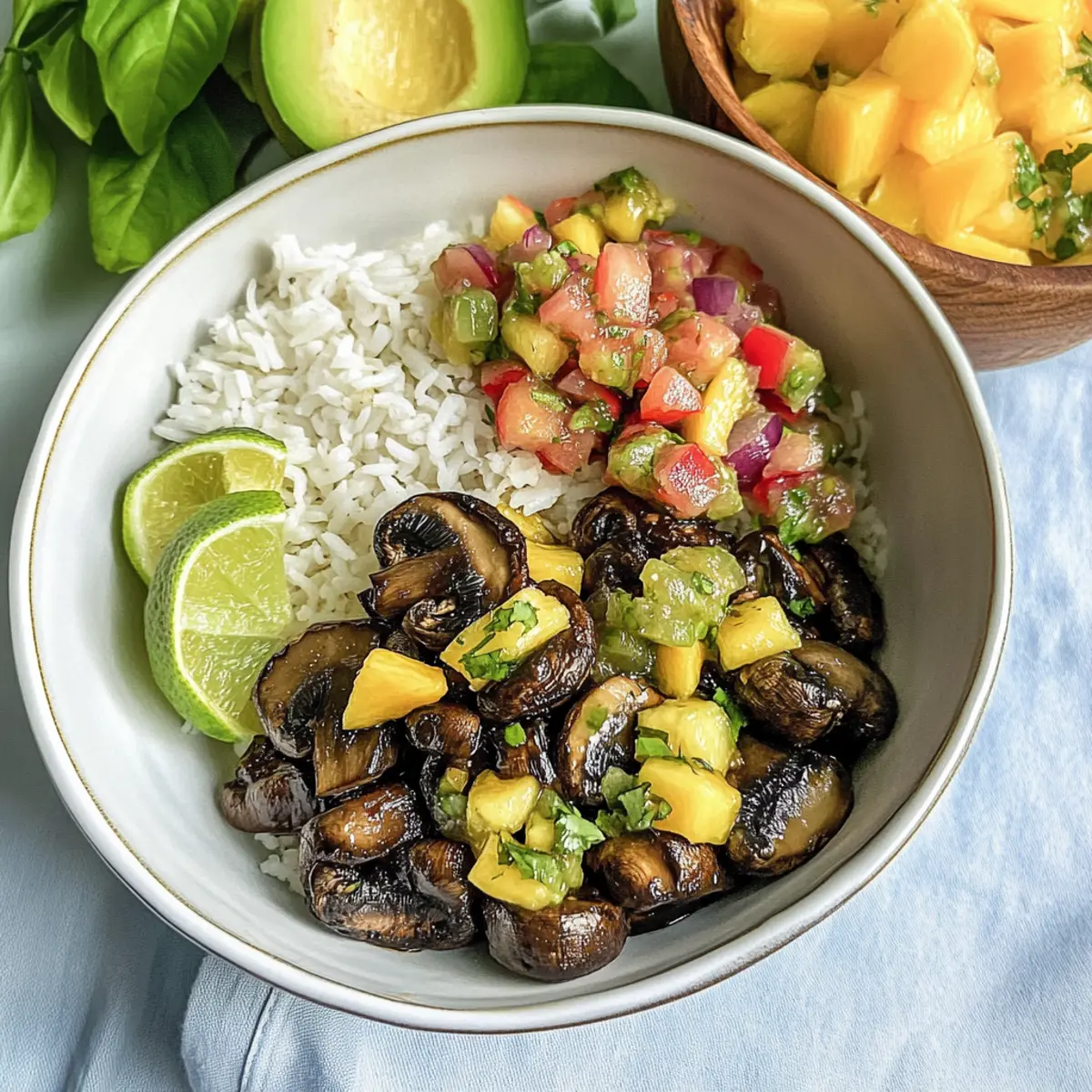 Jerk Mushrooms with Mango Salsa & Coconut Rice