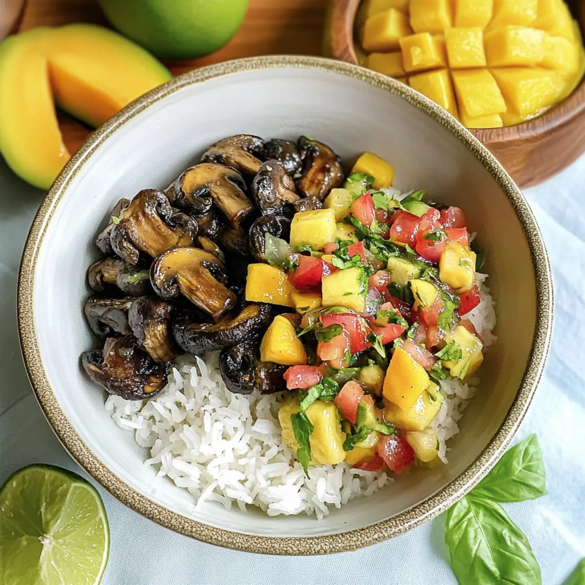 Jerk Mushrooms with Mango Salsa & Coconut Rice