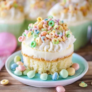 Cereal Milk Cake with Lucky Charms Filling