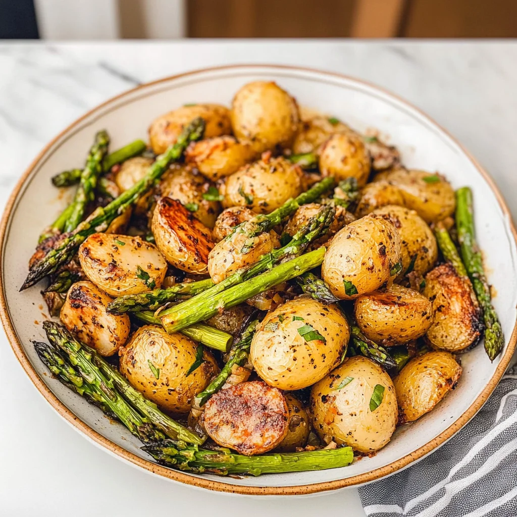 Flavor-Packed Roasted Garlic Potatoes Asparagus Bake